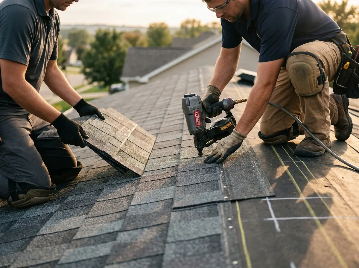 Professional roofer working on a residential roof in Winston-Salem